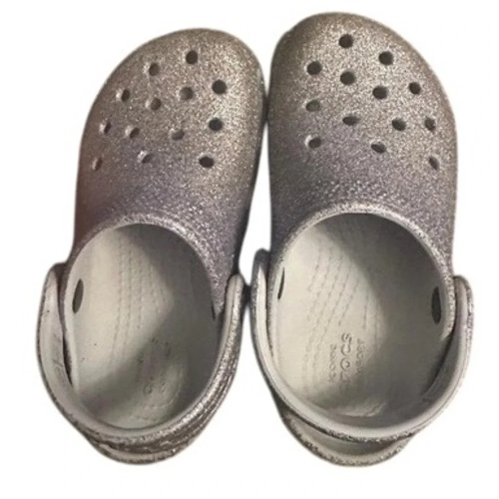 Crocs Kids‎ Classic Glitter Clogs Shoes purple Sparkle Comfort Casual